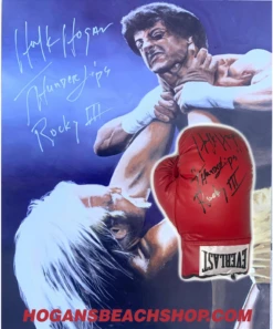 Hogan's Beach Shop Rocky Lll Poster & Glove Signed 16X20